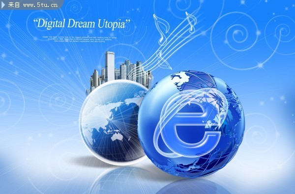 网络科技 英特网图标与电子科技的深度融合